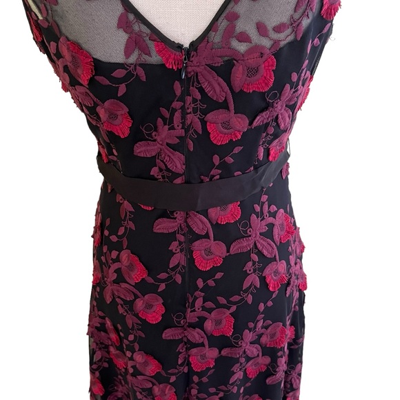 White House Black Market Black Mesh Aline Dress with Floral Appliqués 4 - Picture 8 of 11